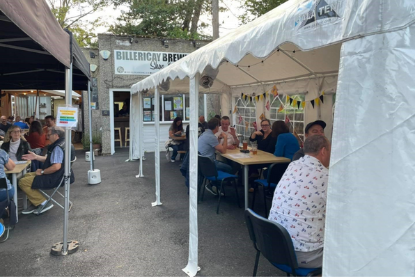 The marquee set up on the front of the Billericay Brewing site